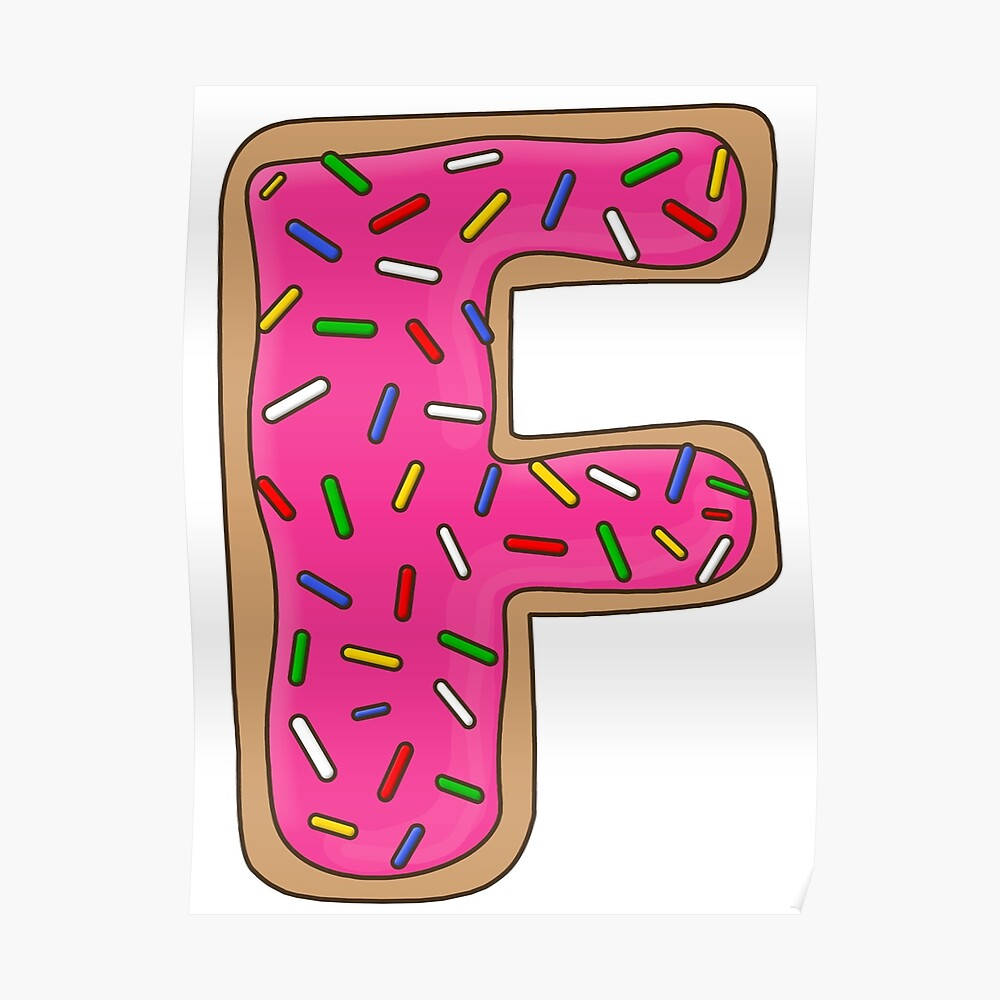 F 桌布 壁紙 — 一個卡通字母F，形狀像一塊粉紅色糖霜餅乾，上面有彩色糖粒。