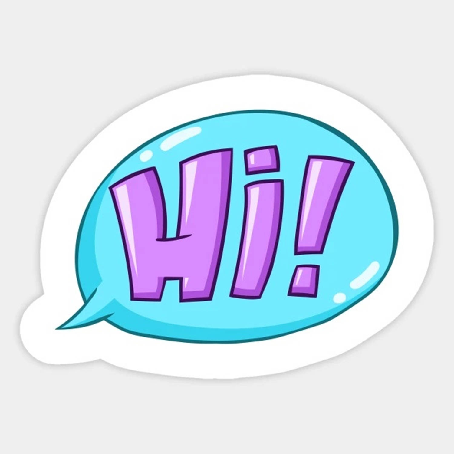Hi 桌布 壁紙 — 一個卡通對話氣泡，淺藍色圓角形狀內有粗體紫色「Hi！」文字，背景為純白色。
