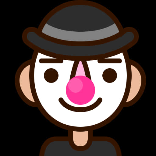 Clown Emoji 桌布 壁紙 — 一個卡通小丑，粉紅色鼻子，黑色帽子，背景為黑色。