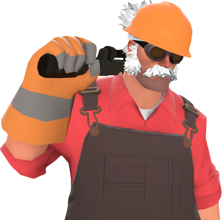 Worker 桌布 壁紙 — 一個卡通建築工人，留著白鬍子，戴著橙色安全帽，在黑色背景前拿著扳手。