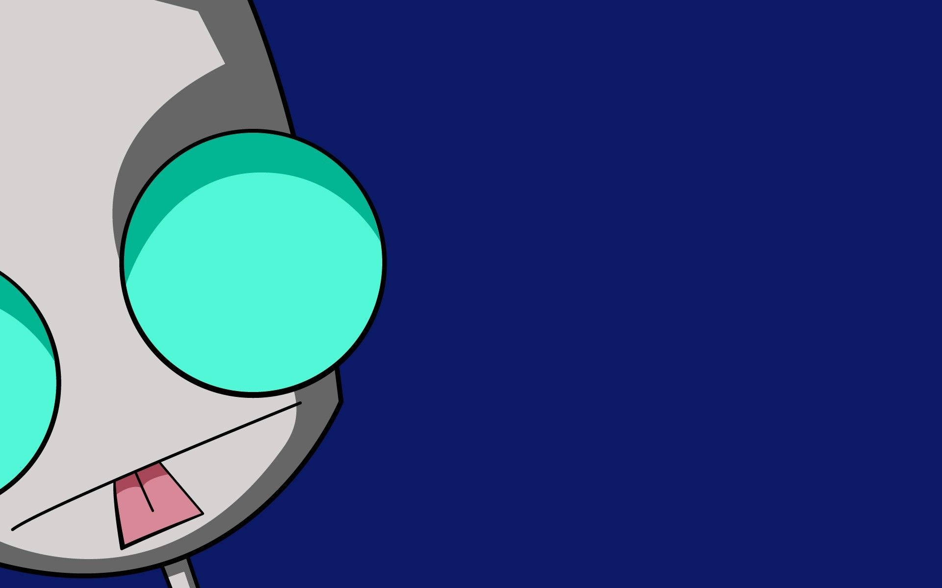 Invader Zim 桌布 壁紙 — 一個卡通機器人，有大大的青綠色眼睛和粉紅色舌頭，在純深藍色背景上突出。