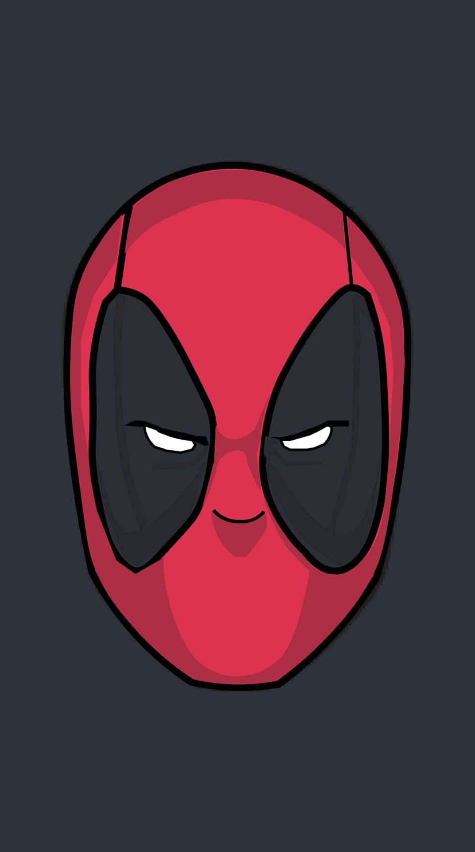 Deadpool Mask 桌布 壁紙 — 一個卡通死侍面具，紅黑配色，表情自鳴得意，背景為深灰色。