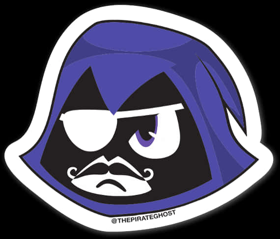 Teen Titans Go Raven 桌布 壁紙 — 一個卡通海盜鬼魂，戴著紫色兜帽、一個眼罩和鬍子，背景為黑色。