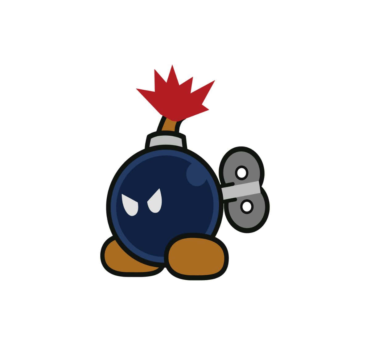 Bob-omb 桌布 壁紙 — 一個卡通炸彈角色，帶有憤怒的眼睛、紅色引信和金屬保險桿，背景為白色。