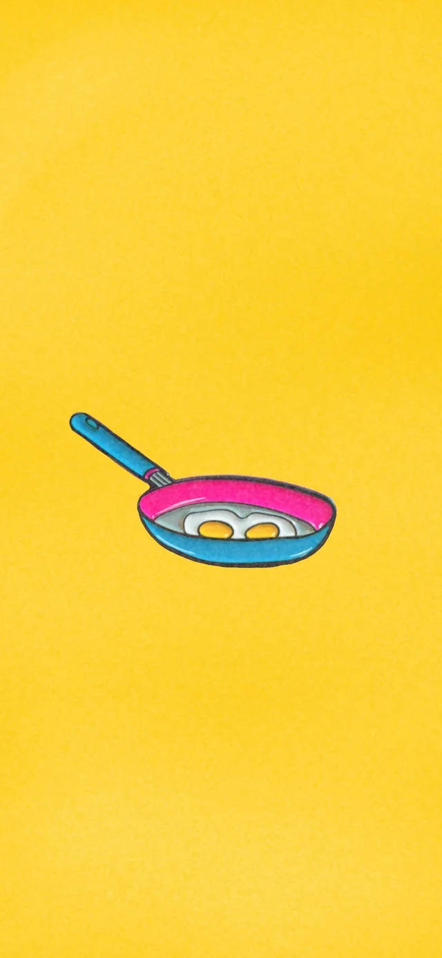 Pansexual 桌布 壁紙 — 一個卡通煎鍋，裡面有兩個太陽蛋，放在純黃色背景中央。