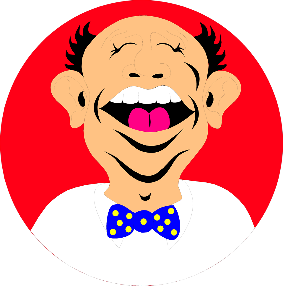Laugh 桌布 壁紙 — 一個卡通男人咧嘴大笑，伸出粉紅色舌頭，在鮮紅色的圓形背景襯托下格外突出。