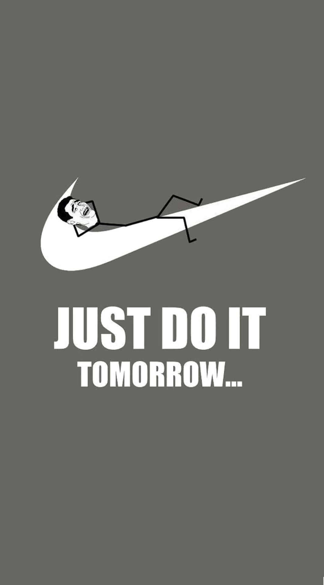 卡通男人躺在Nike勾勾裡，有文字just do it tomorrow。 — Nike GIF 壁紙
