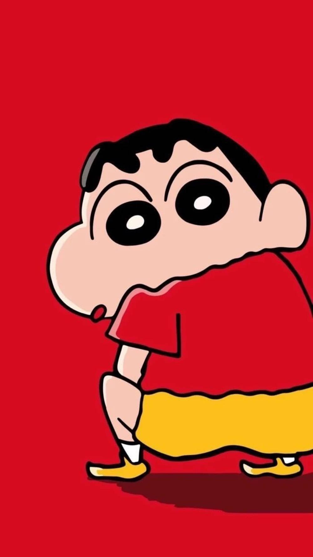 卡通男孩，大眼睛，穿著紅色襯衫和黃色短褲。 — 紅色美學動圖 壁紙