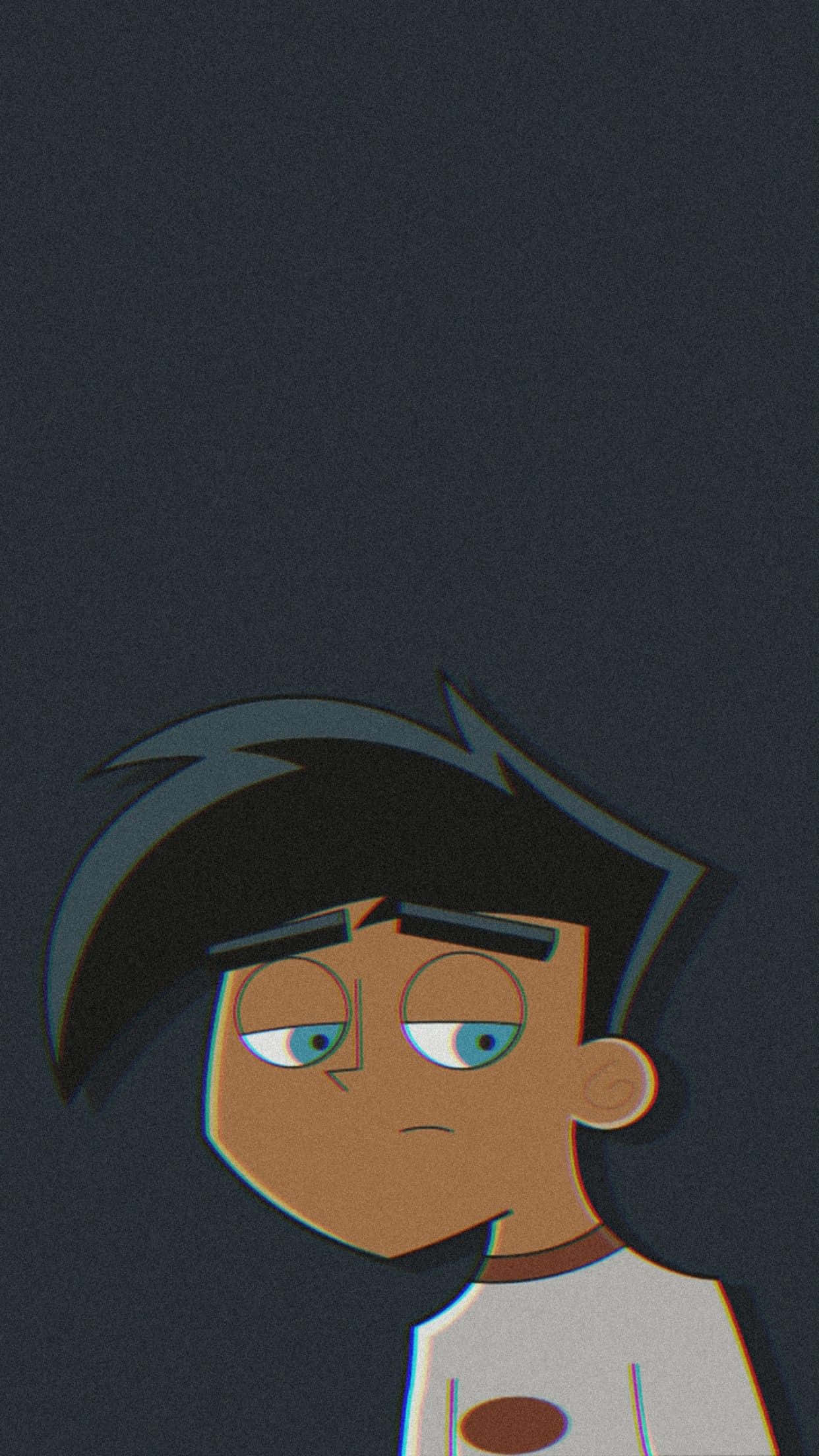 Danny Phantom 桌布 壁紙 — 一個卡通男孩，眼睛疲倦，頭髮凌亂，在深色背景下顯得很無聊。