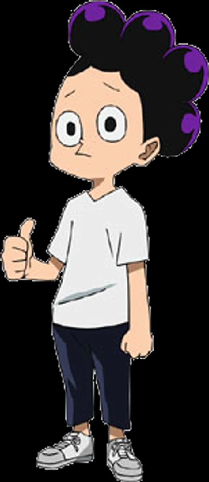 My Hero Academia Anime 桌布 壁紙 — 一個卡通男孩，紫色髮尖，穿著簡單的白色T恤和深色褲子，豎起大拇指。