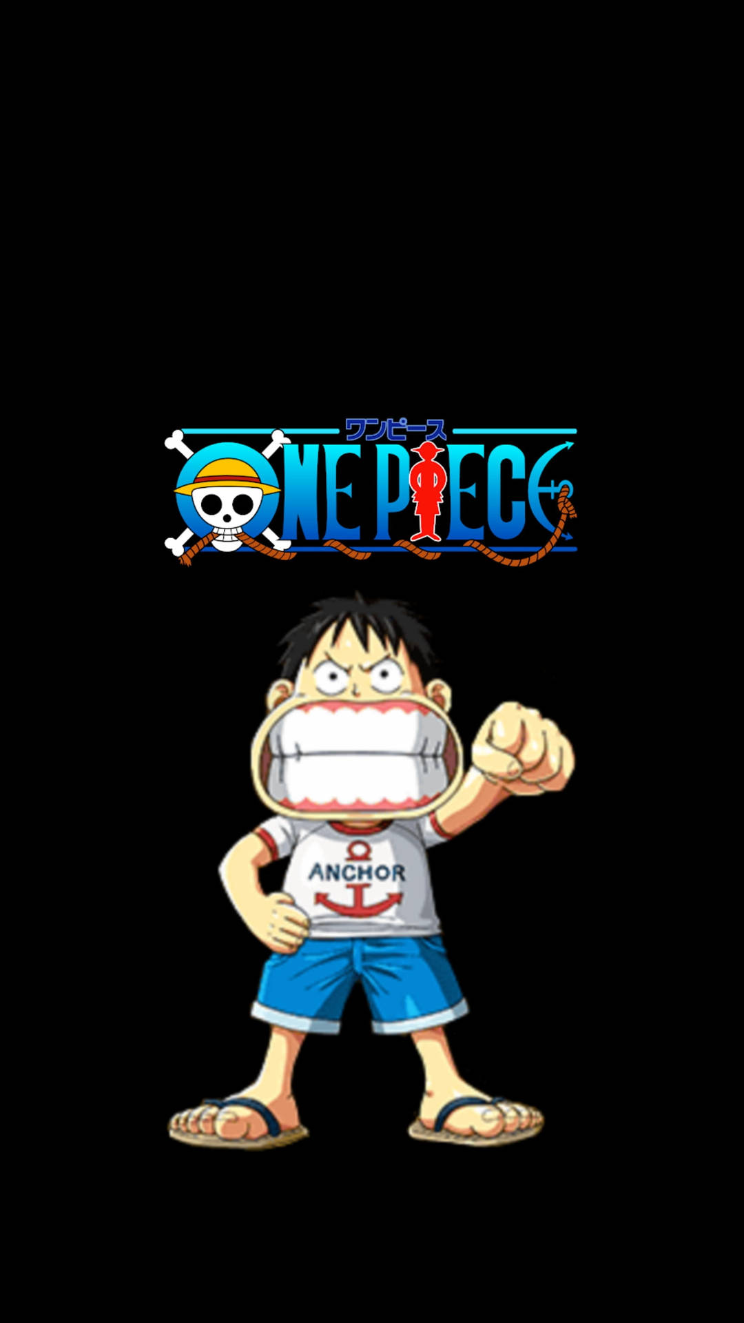 One Piece動畫角色，身穿錨圖案襯衫，握緊拳頭。 — 蒙其·D·魯夫 壁紙