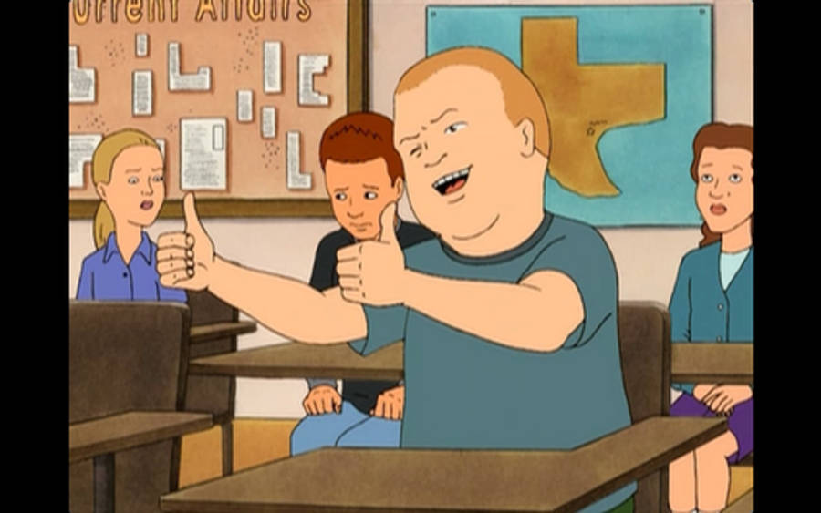 Bobby Hill 桌布 壁紙 — 一個卡通男孩在教室裡豎起兩個大拇指，而同學們則驚訝地看著。