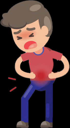 Sore 桌布 壁紙 — 一個卡通男孩痛苦地抓著下腹部，有一個發光的紅點和表示不適的動作線條。