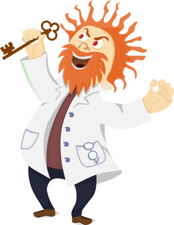 Professor 桌布 壁紙 — 一個卡通瘋狂科學家，擁有狂野的橙色頭髮和鬍鬚，穿著白色實驗室外套，手持一把大鑰匙。