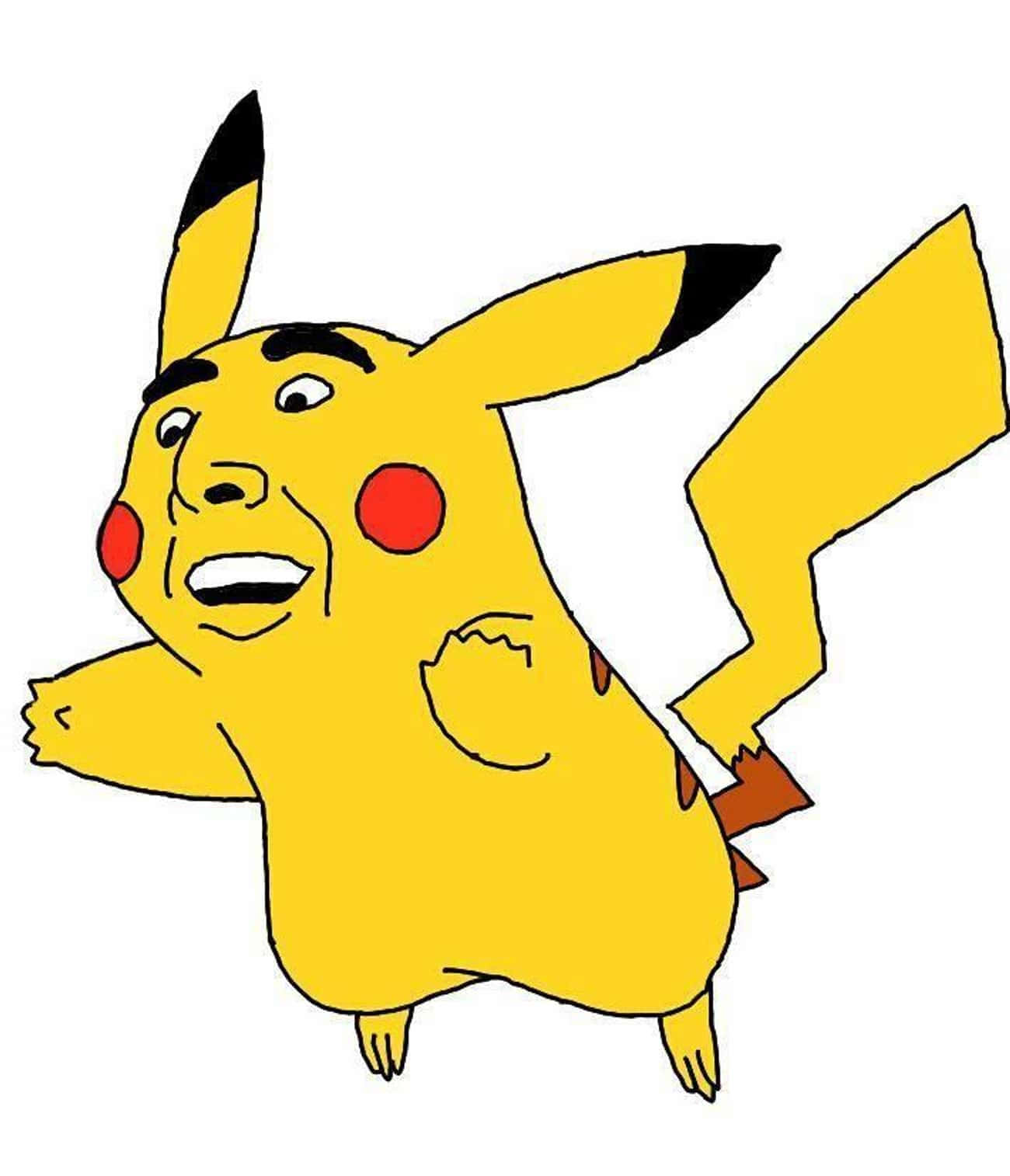 Pokemon Funny 桌布 壁紙 — 一個卡通皮卡丘，具有人類般的面部特徵和驚訝的表情，背景為純白色。