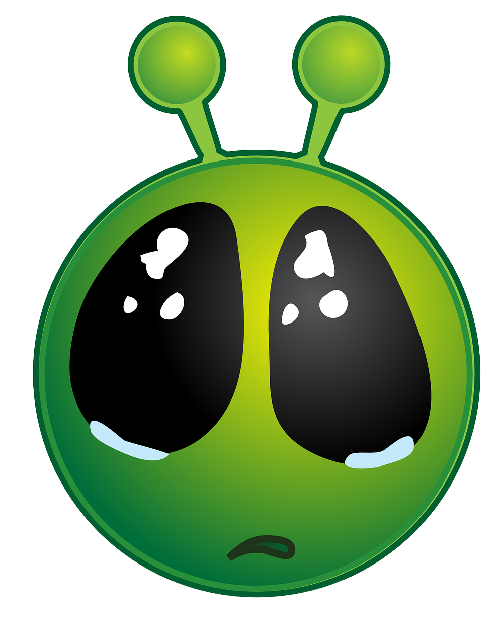 瘋狂 桌布 壁紙 — 一個卡通綠色外星人，有大大的淚眼和天線，看起來傷心哭泣。