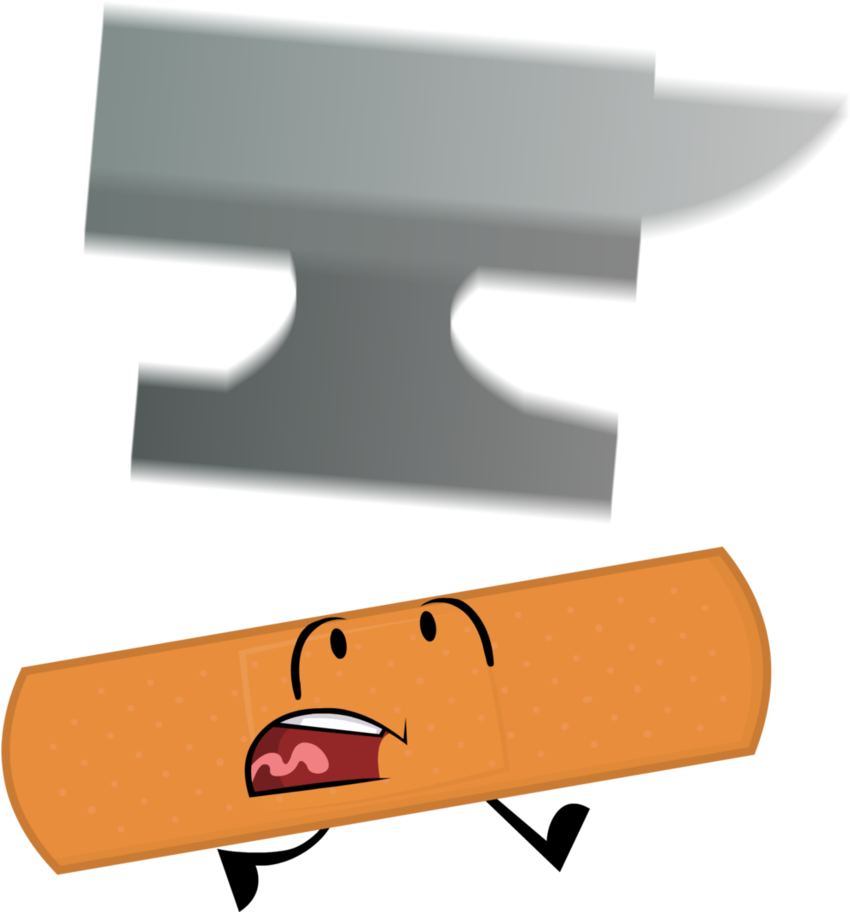 Bandage 桌布 壁紙 — 一個卡通繃帶帶著驚恐的表情，抬頭看著一個巨大的灰色鐵砧懸在頭頂。