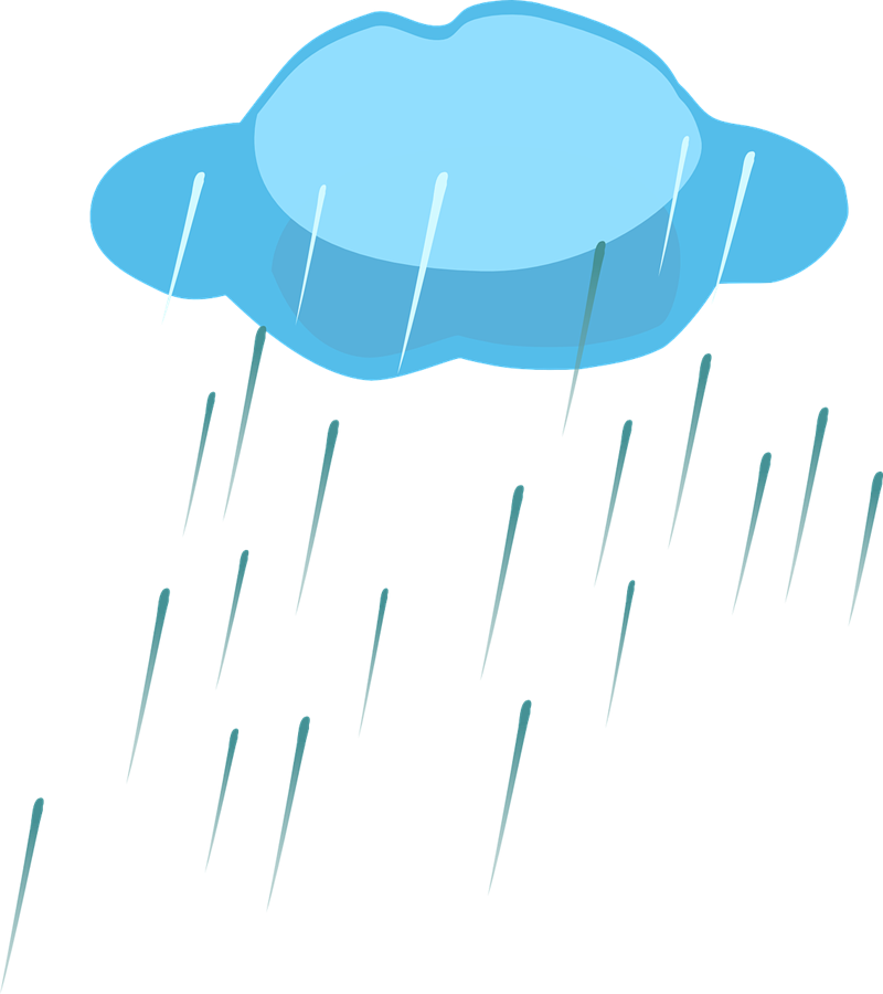 Raining 桌布 壁紙 — 一個卡通藍色雲朵在純黑背景上灑下淺藍綠色雨滴。