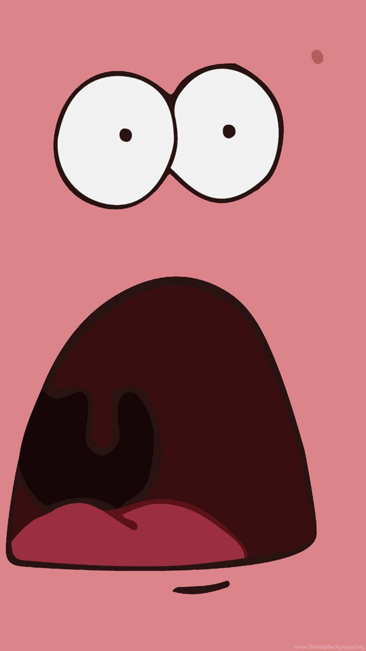Patrick 桌布 壁紙 — 一個卡通角色，有著寬大的白色眼睛和張開的黑色嘴巴，背景是純粉紅色。