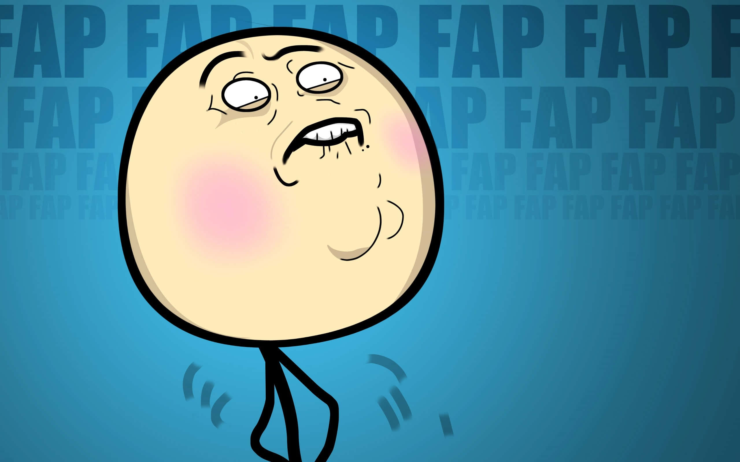 meme 桌布 壁紙 — 一個卡通角色，臉頰通紅，眼睛睜大，在重複「FAP」一詞的藍色背景上凝視著。