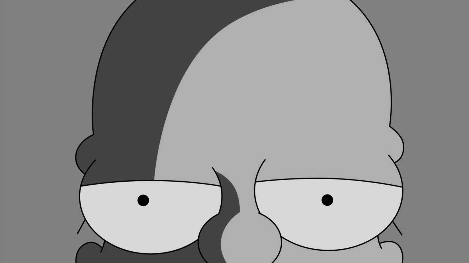 homer 桌布 壁紙 — 一個卡通角色的灰階特寫，頭部一半深色一半淺色，展現出大眼睛和鼻子。