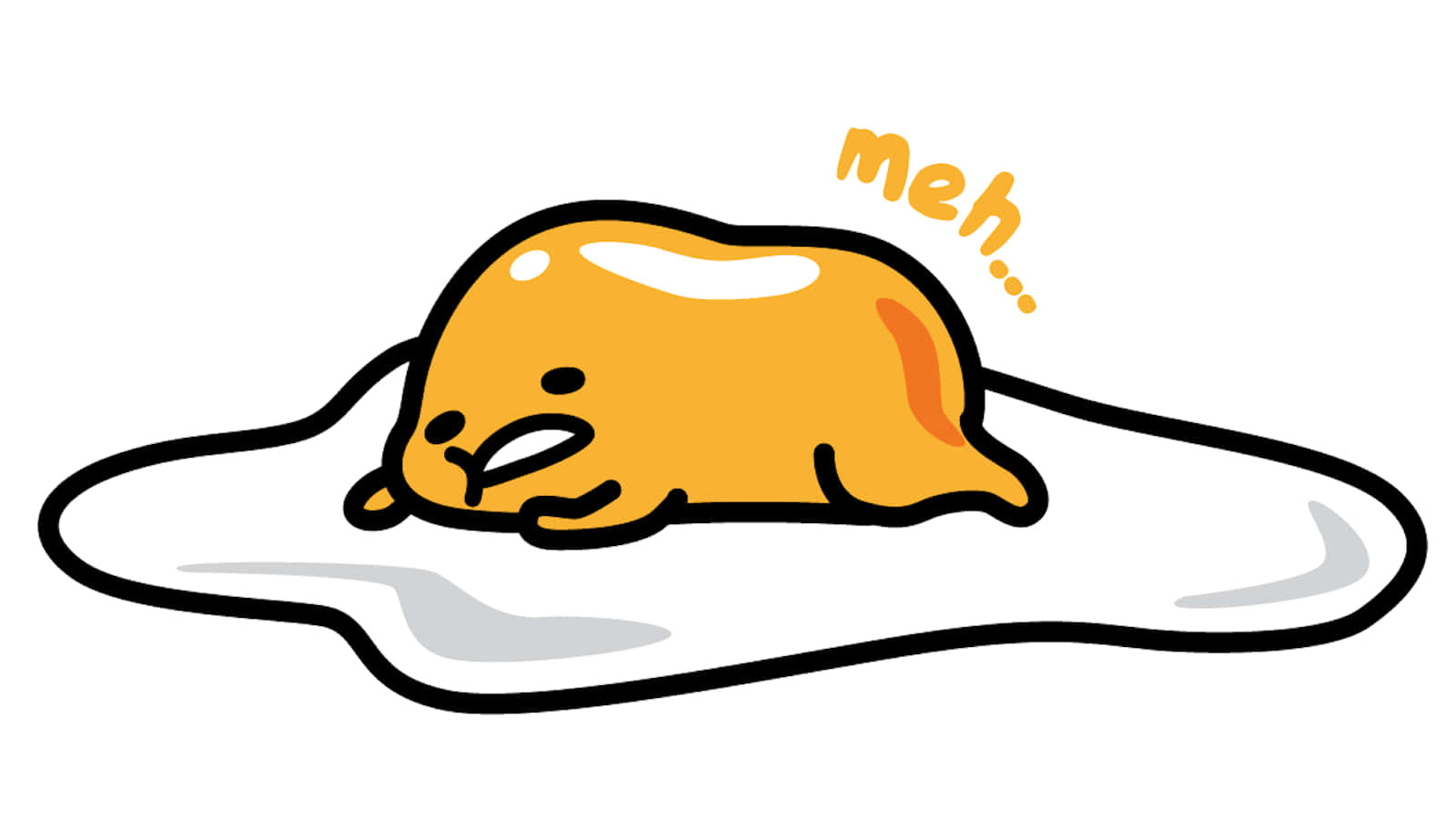 一個黃色卡通雞蛋角色平躺著，看起來很無聊，頭頂上寫著「meh」。 — 蛋黃哥 壁紙