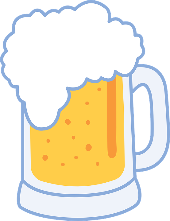 慕尼黑啤酒節 桌布 壁紙 — 一個卡通風格的啤酒杯，裝滿金黃色液體，頂部有豐厚的白色泡沫。