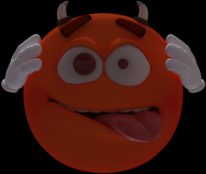 Devil Horn 桌布 壁紙 — 一個卡通風格的橙色魔鬼表情符號，有角和伸出舌頭，背景為黑色。