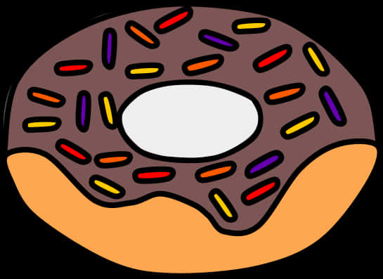 Sprinkles 桌布 壁紙 — 一個卡通風格的甜甜圈，帶有巧克力糖霜和彩色糖粒，背景為黑色。