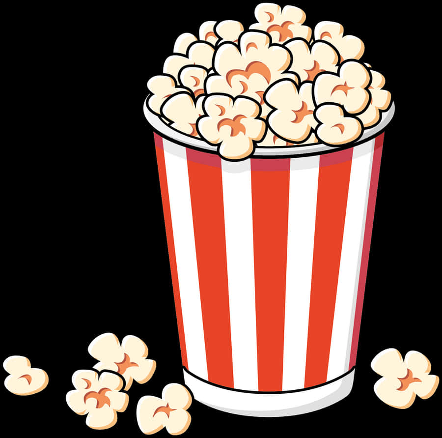 Netflix 桌布 壁紙 — 一個卡通風格的紅白條紋桶，裝滿了鬆軟的爆米花，背景為黑色。