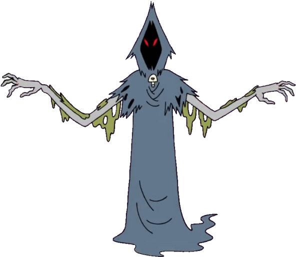 evil 桌布 壁紙 — 一個卡通風格的鬼魂，穿著藍色長袍，眼睛發出紅光，在黑色背景上張開帶爪的手臂。