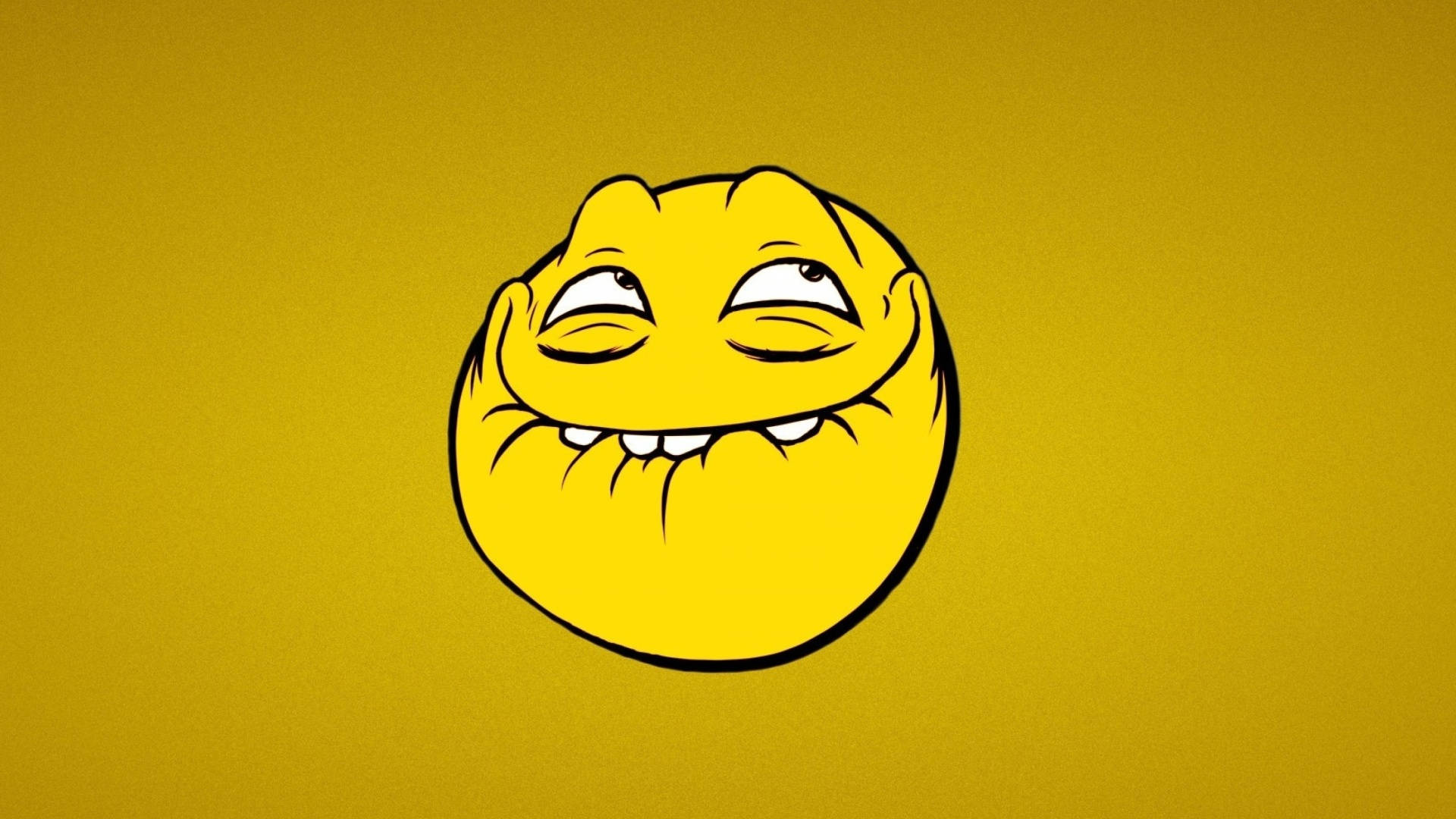 Smile 桌布 壁紙 — 一個卡通風格的黃色笑臉，瞇著眼睛，咧嘴大笑，背景是純芥末黃色。
