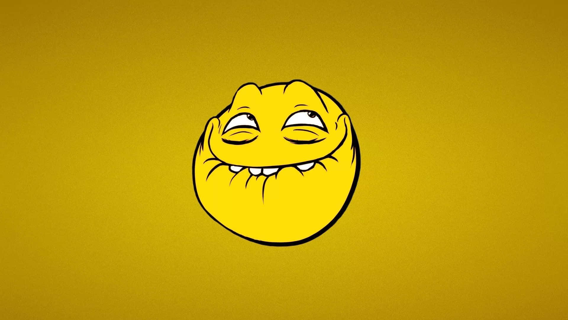 搞笑 桌布 壁紙 — 一個卡通風格的黃色臉孔，帶著頑皮的咧嘴笑和瞇起的眼睛，置於純芥末黃色背景上。