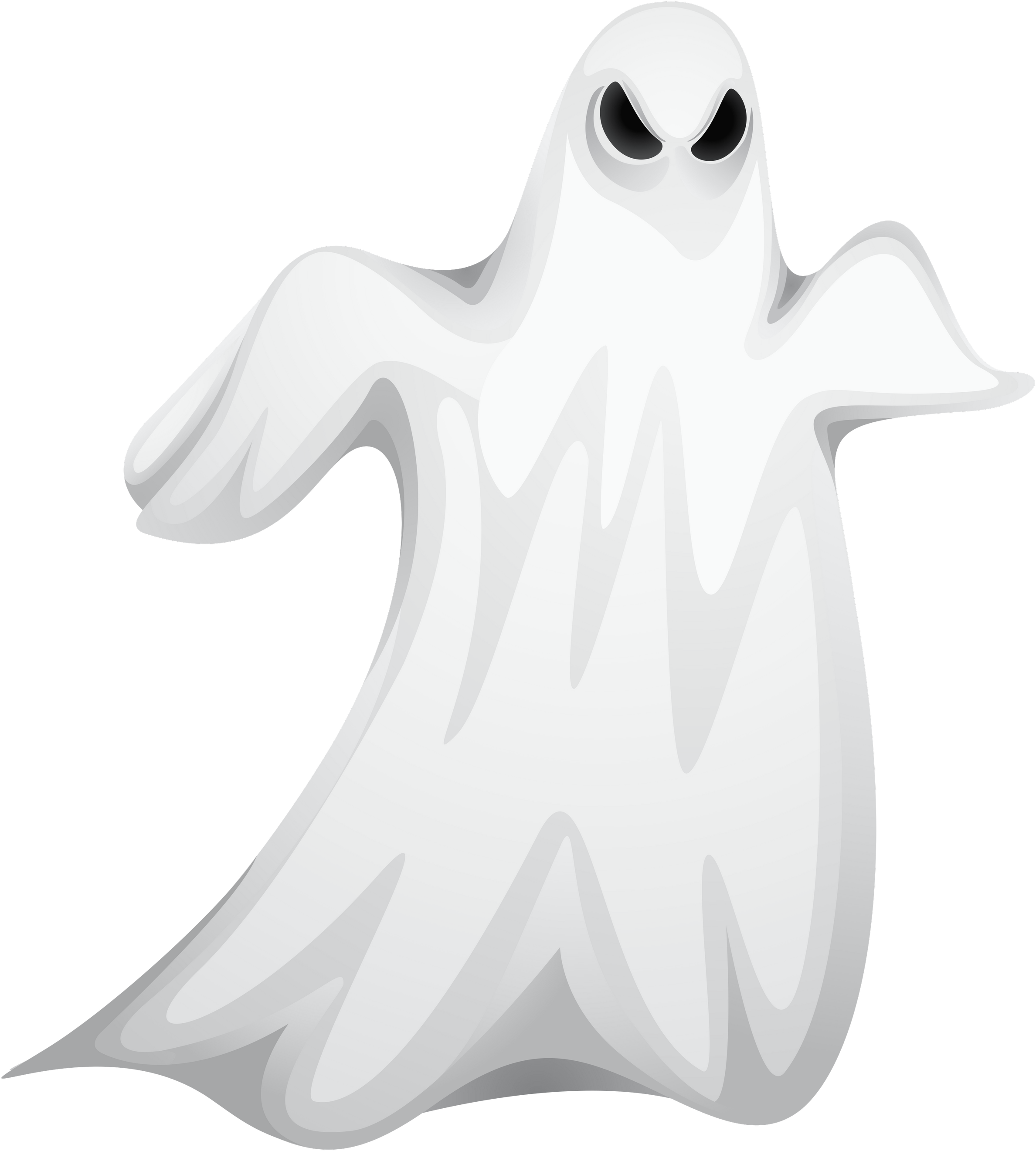 Halloween 桌布 壁紙 — 一個卡通鬼魂，發光的黑色眼睛，漂浮在純黑背景上。