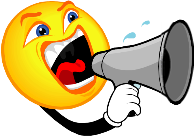 announcement 桌布 壁紙 — 一個卡通黃色表情符號，藍色眼睛，透過灰色擴音器在黑色背景上尖叫。