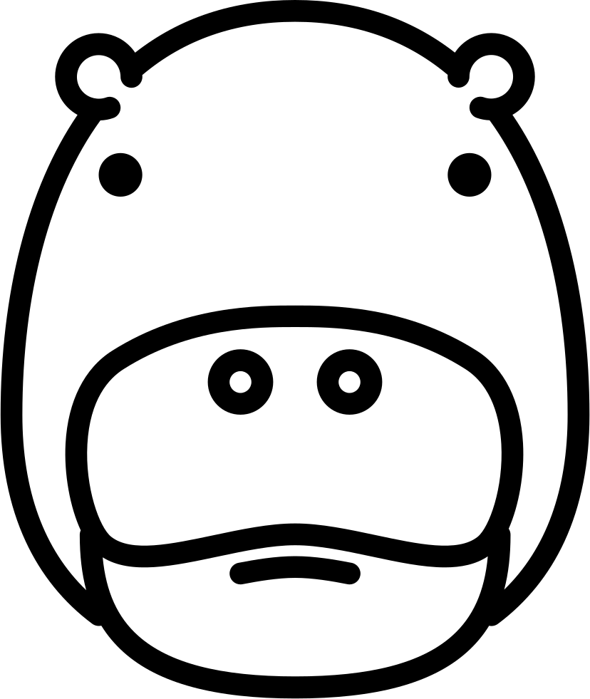 hippo 桌布 壁紙 — 一個可愛卡通河馬臉的極簡黑色輪廓插圖，有圓眼睛和小耳朵。