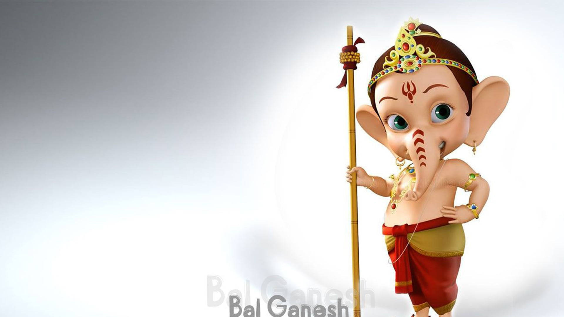 Hindu God 桌布 壁紙 — 一個可愛的3D渲染小象神Bal Ganesh在柔和的漸變背景前手持權杖。