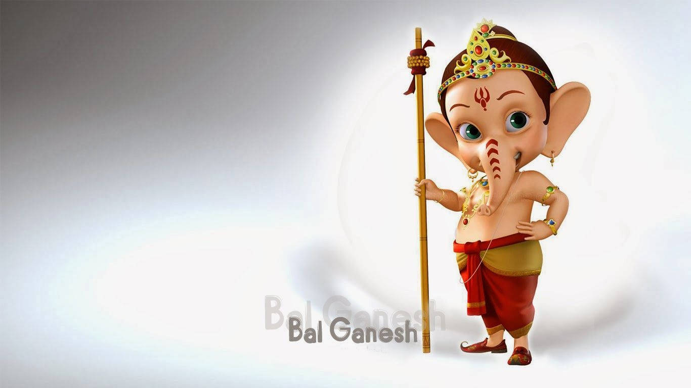 大象 桌布 壁紙 — 一個可愛的3D渲染小象神Bal Ganesh站在柔和的漸變背景前，手持法杖。