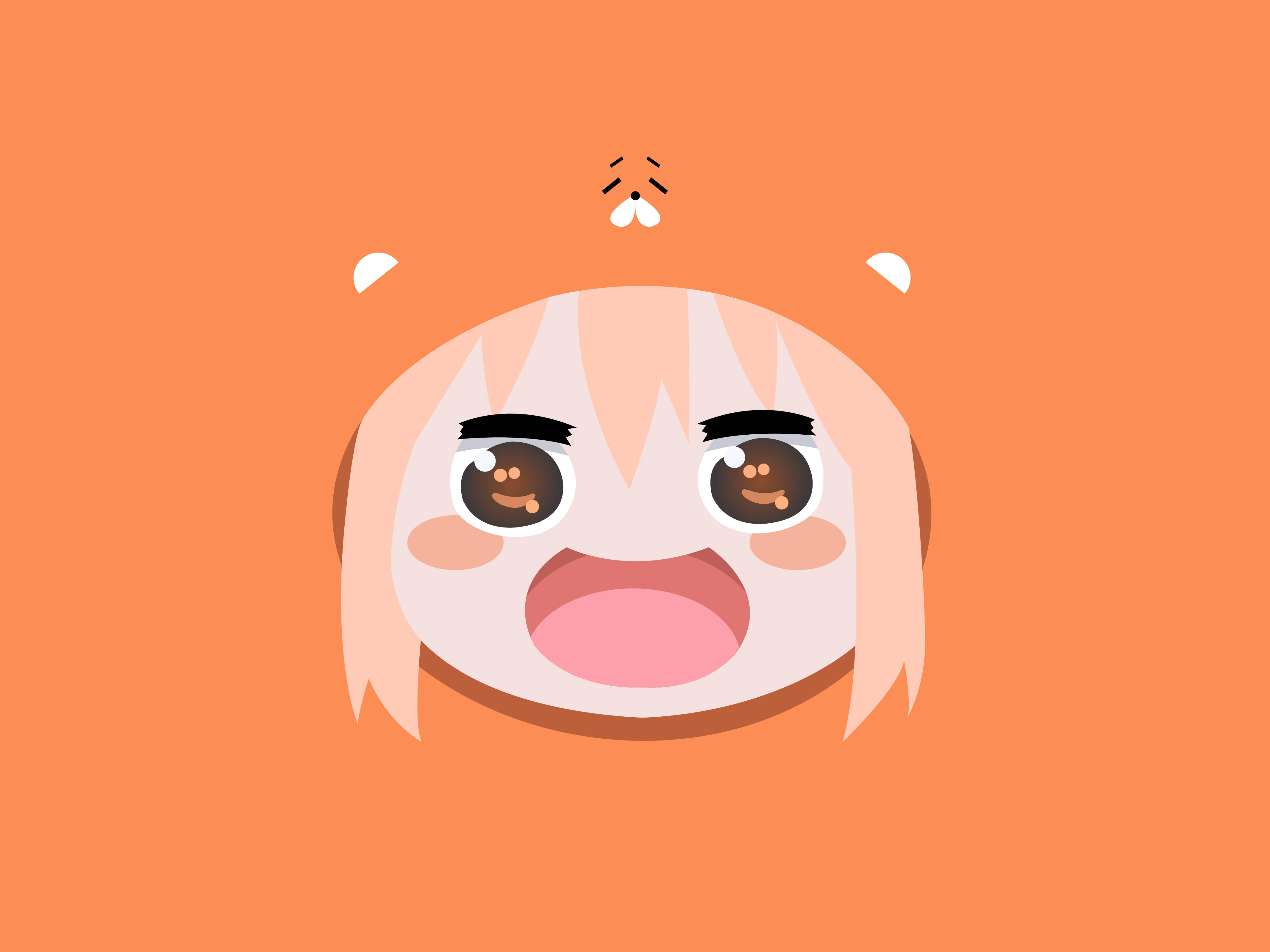 Umaru 桌布 壁紙 — 一個可愛的動漫女孩，桃色頭髮和大眼睛，在純橙色背景上快樂地尖叫。