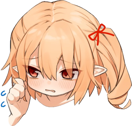 Discord 桌布 壁紙 — 一個可愛的動漫女孩，橙色頭髮和紅色眼睛，害羞地從手後面偷看。