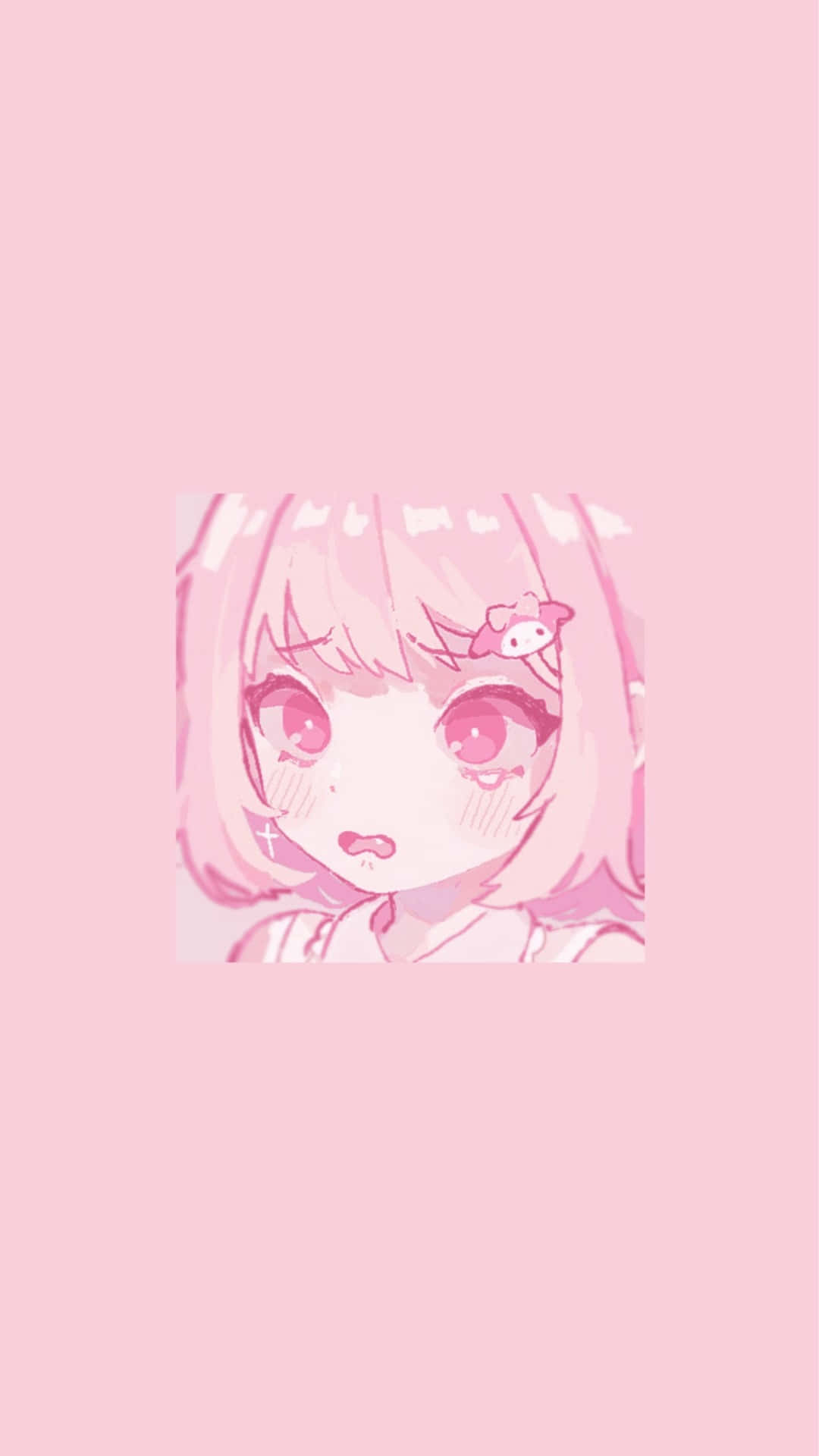 Pastel Pink Aesthetic Anime 桌布 壁紙 — 一個可愛的動漫女孩，粉紅色頭髮和眼睛，在柔和的粉紅色背景前顯得很驚訝。