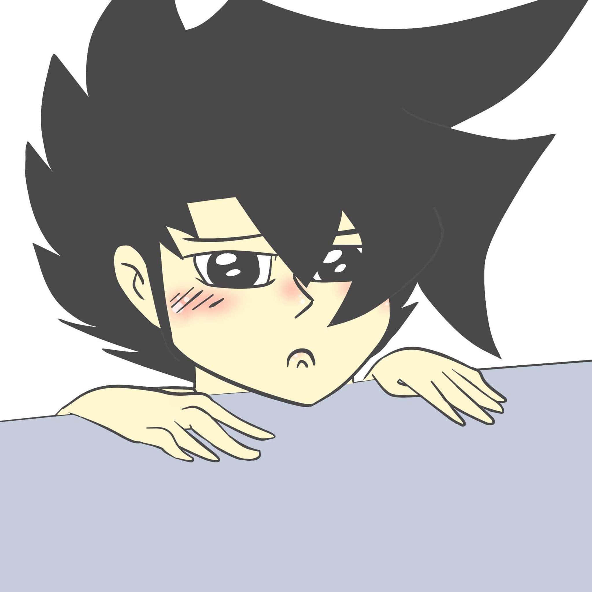 Chazz Princeton 桌布 壁紙 — 一個可愛的動漫男孩，有著刺刺的黑色頭髮，害羞地臉紅，睜大眼睛從邊緣偷看。