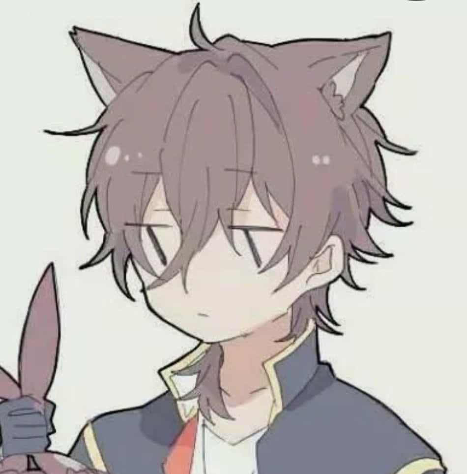 男孩 桌布 壁紙 — 一個可愛的動漫男孩，有著棕色貓耳和凌亂的頭髮，低頭露出柔和的表情。