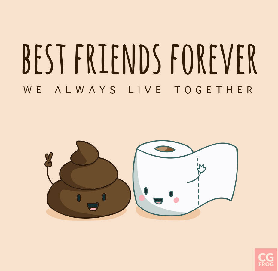 摯友 桌布 壁紙 — 一個可愛的卡通便便表情符號和衛生紙卷在「Best Friends Forever」文字下一起開心揮手。