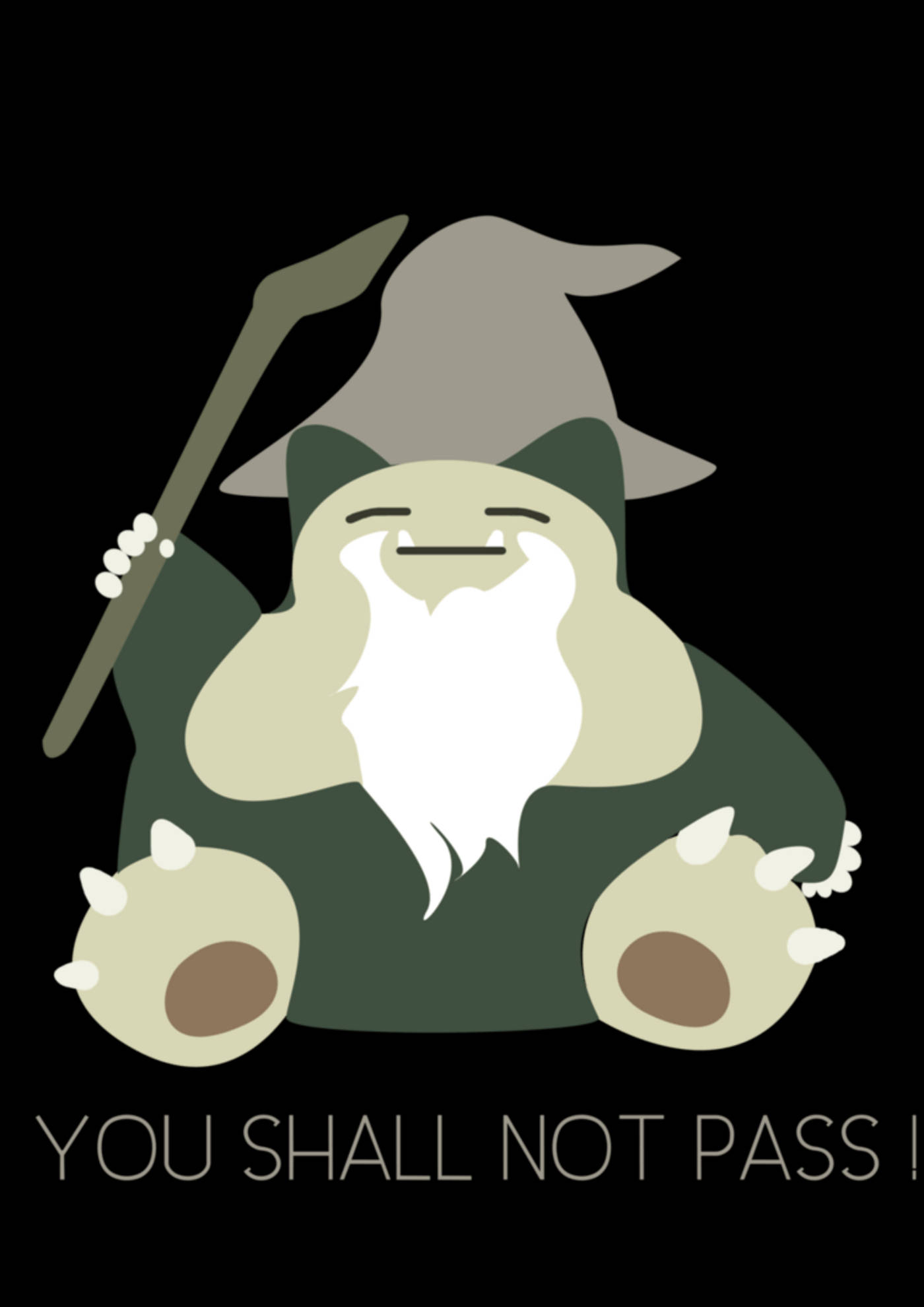 卡比獸 桌布 壁紙 — 一個可愛的卡通哥布林戴著尖帽，手持法杖，在黑色背景前宣告『你不准通過！』