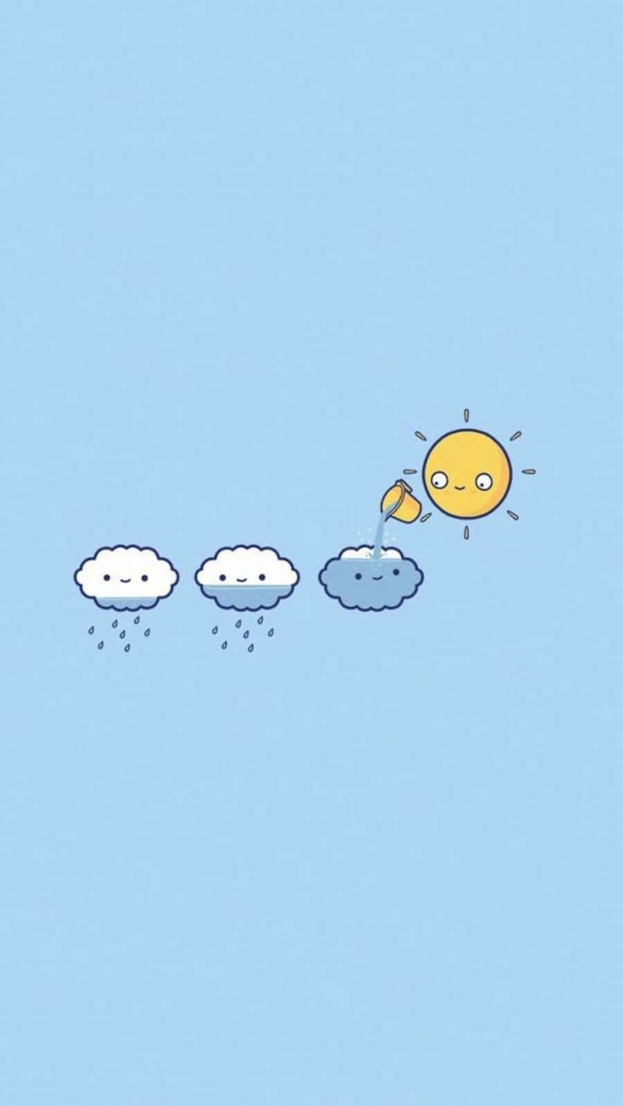 一個開心的太陽將水倒入雲中以停止下雨，而其他雲在旁觀看。 — 太陽 GIF 壁紙
