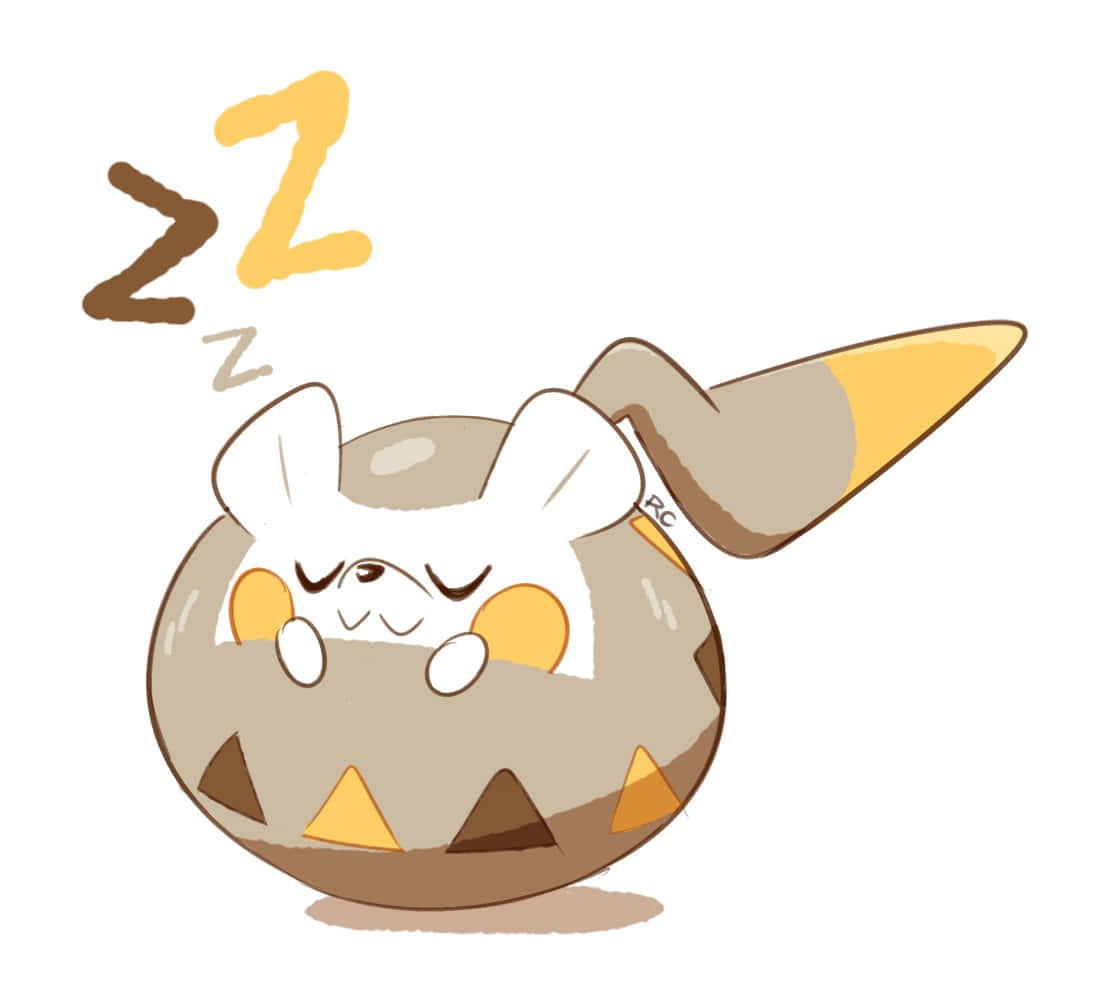 Sleeping 桌布 壁紙 — 一個可愛的卡通寶可夢在純白色背景上，頭頂有「zzz」字樣，安詳地睡覺。