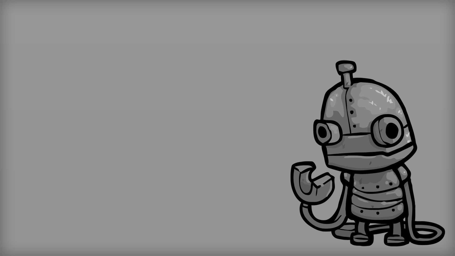 Kawaii Robot 桌布 壁紙 — 一個可愛的卡通機器人，有大眼睛和扳手，獨自站在純灰色背景前。
