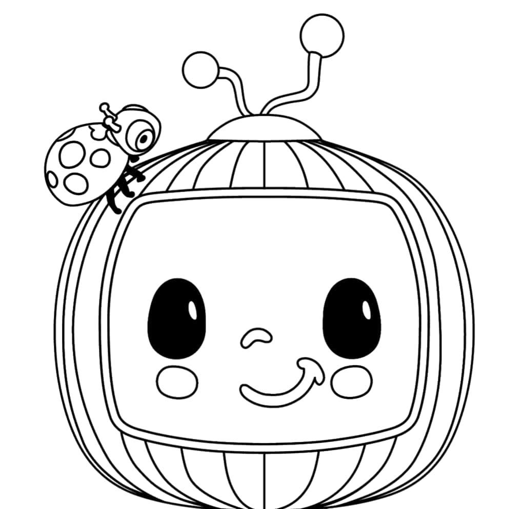 coloring 桌布 壁紙 — 一個可愛的卡通機器人，面帶微笑，頭上有天線，還有一隻瓢蟲停在它的頭上。