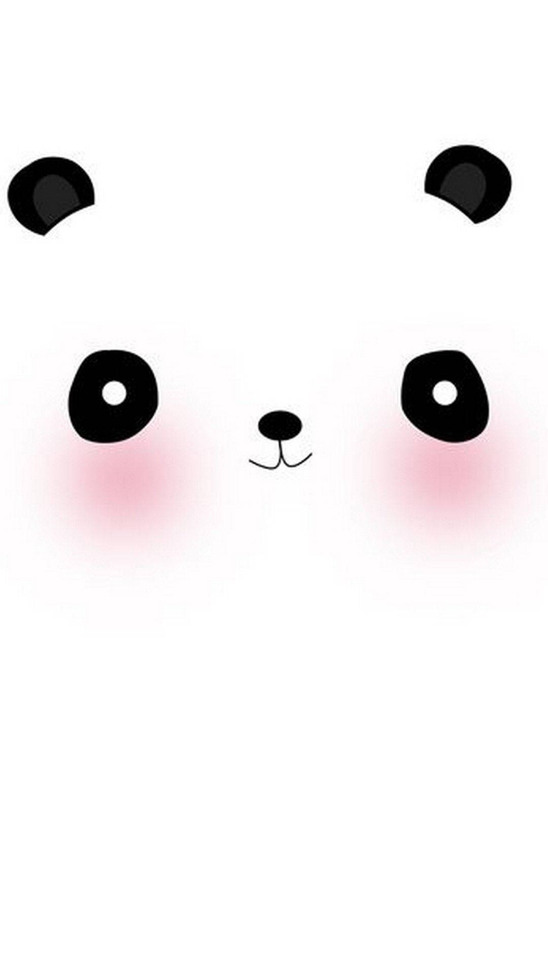 Cute Panda 桌布 壁紙 — 一個可愛的卡通熊貓臉，帶有玫瑰色的臉頰和簡單的黑色特徵，在純白色背景上。